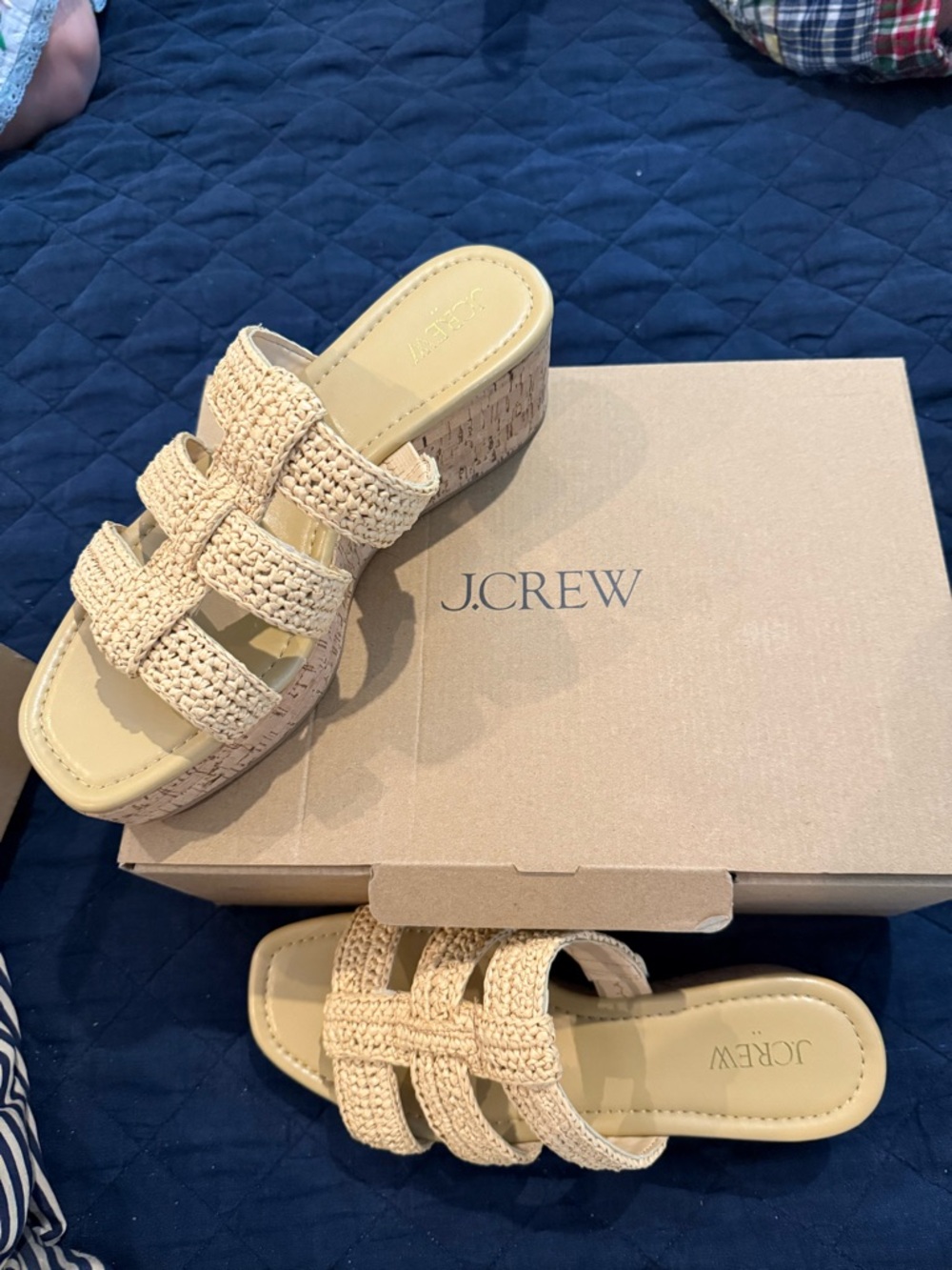 (New In Box) J.Crew Woven Platform Sandals Sz 9.5 - Toasted Natural Raffia - Picture 3 of 4